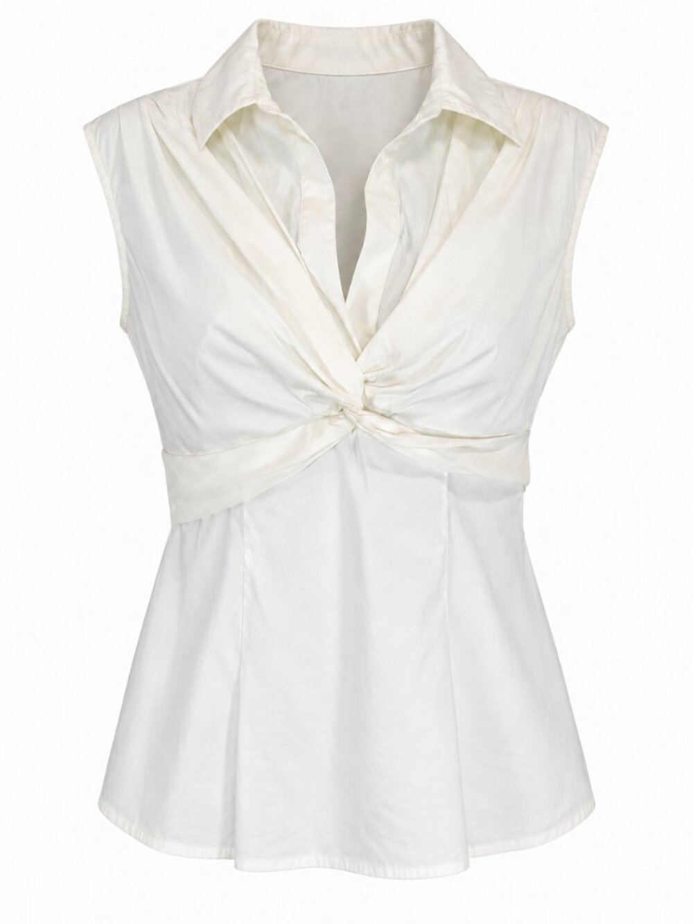 BCBG MaxAzria White Twist Front Tie Waist Blouse Top Size S